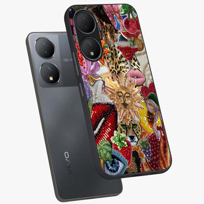 Beaded Fashion Jungle Glass Case displayed in angled mockup highlighting colorful fashion bead design and artistic pattern.