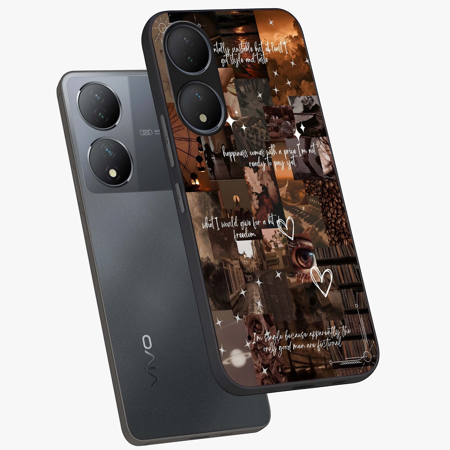Bittersweet Aesthetic Chaos Glass Case displayed in angled mockup highlighting expressive abstract artwork and edgy aesthetic theme.