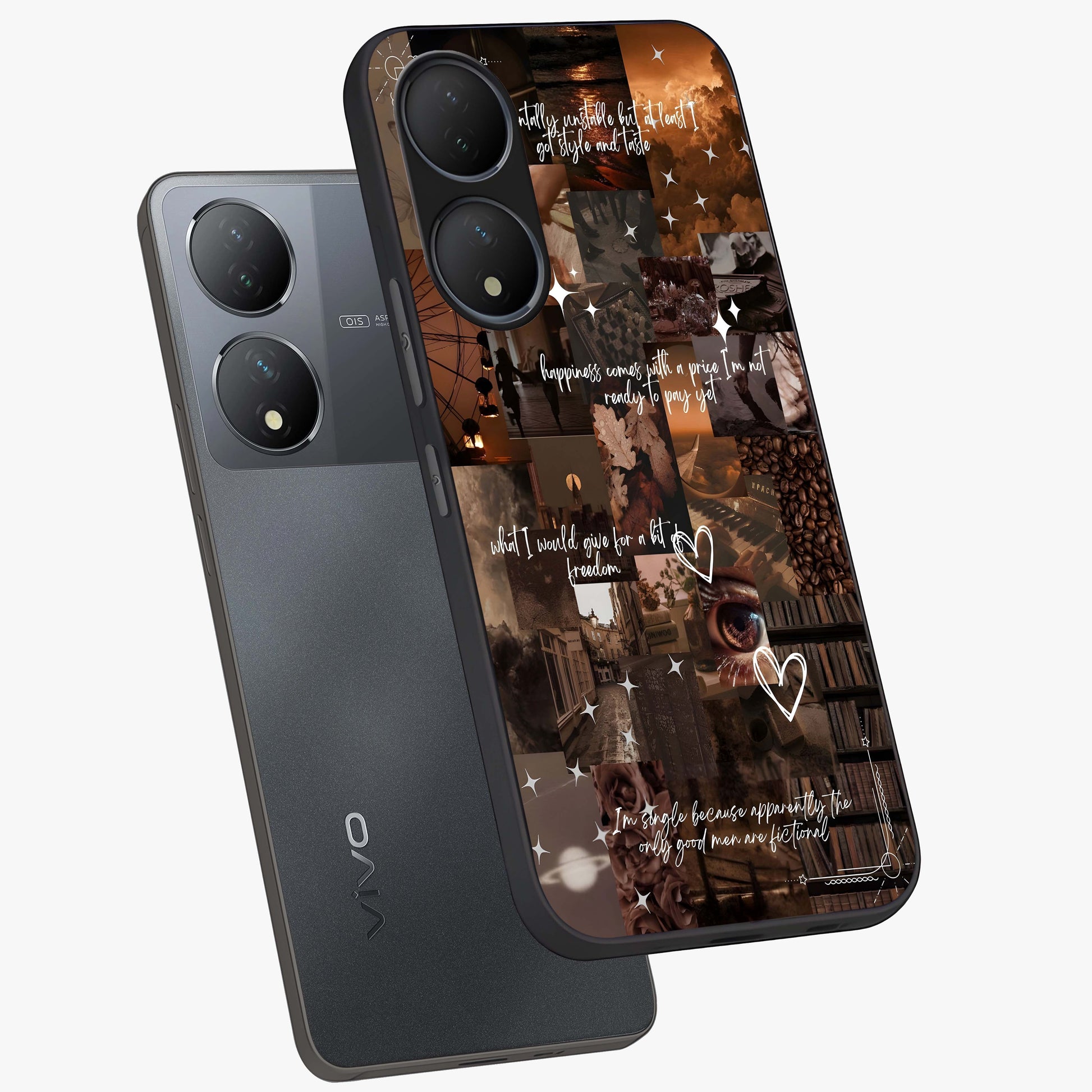 Bittersweet Aesthetic Chaos Glass Case displayed in angled mockup highlighting expressive abstract artwork and edgy aesthetic theme.