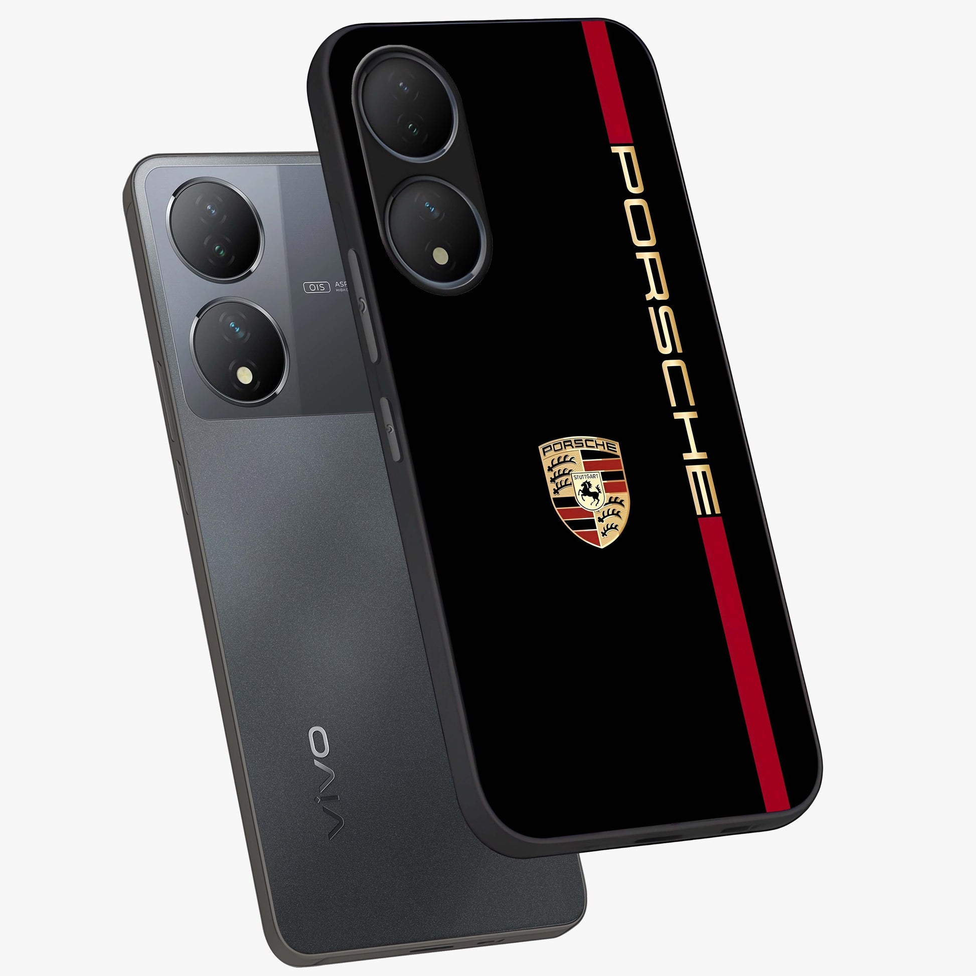 Black Minimal Porsche Glass Case displayed in angled mockup highlighting modern minimal car illustration and clean aesthetic design.