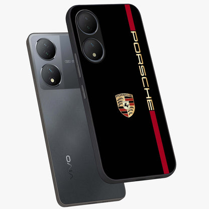Black Minimal Porsche Glass Case displayed in angled mockup highlighting modern minimal car illustration and clean aesthetic design.