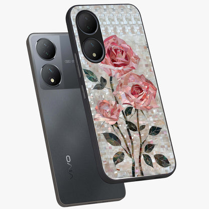 Blush Mosaic Bloom Glass Case displayed in angled mockup highlighting artistic mosaic flower pattern with aesthetic design.