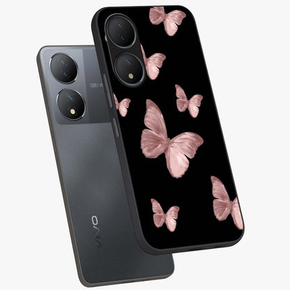 Butterfly Pattern Glass Case displayed in angled mockup highlighting delicate butterfly design and aesthetic pattern style.