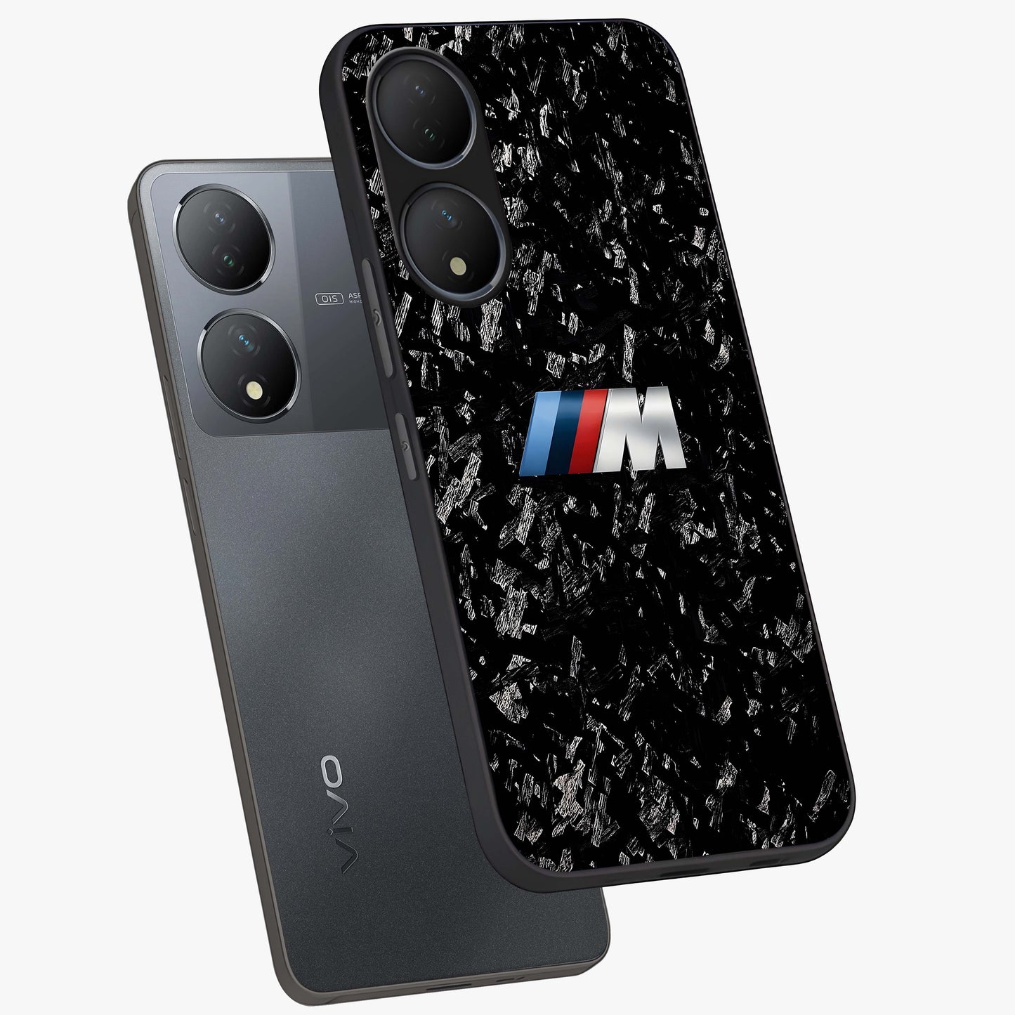 Carbon Speed Mark Glass Case displayed in angled mockup highlighting racing inspired carbon design and sleek aesthetic style.