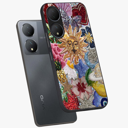 Celestial Floral and Playful Glass Case displayed in angled mockup highlighting playful floral design with dreamy celestial elements.