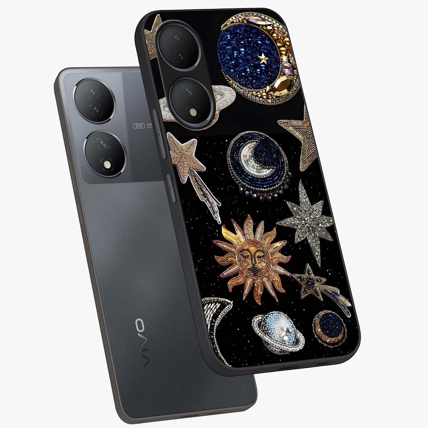 Celestial Gem Constellations Glass Case displayed in angled mockup highlighting gemstone inspired constellation design.