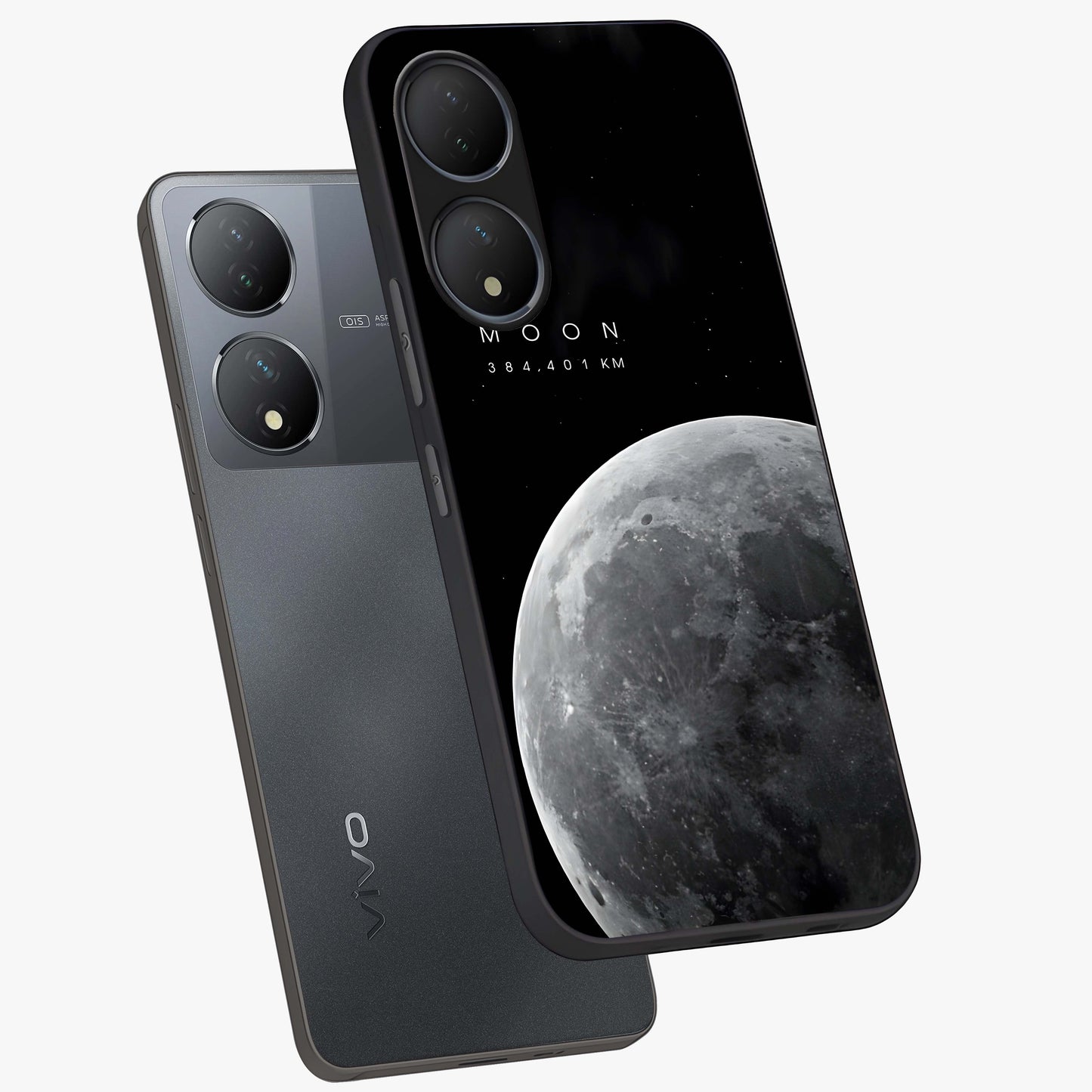 Cosmic Moon Glow Glass Case displayed in angled mockup highlighting celestial moon design with cosmic aesthetic theme.