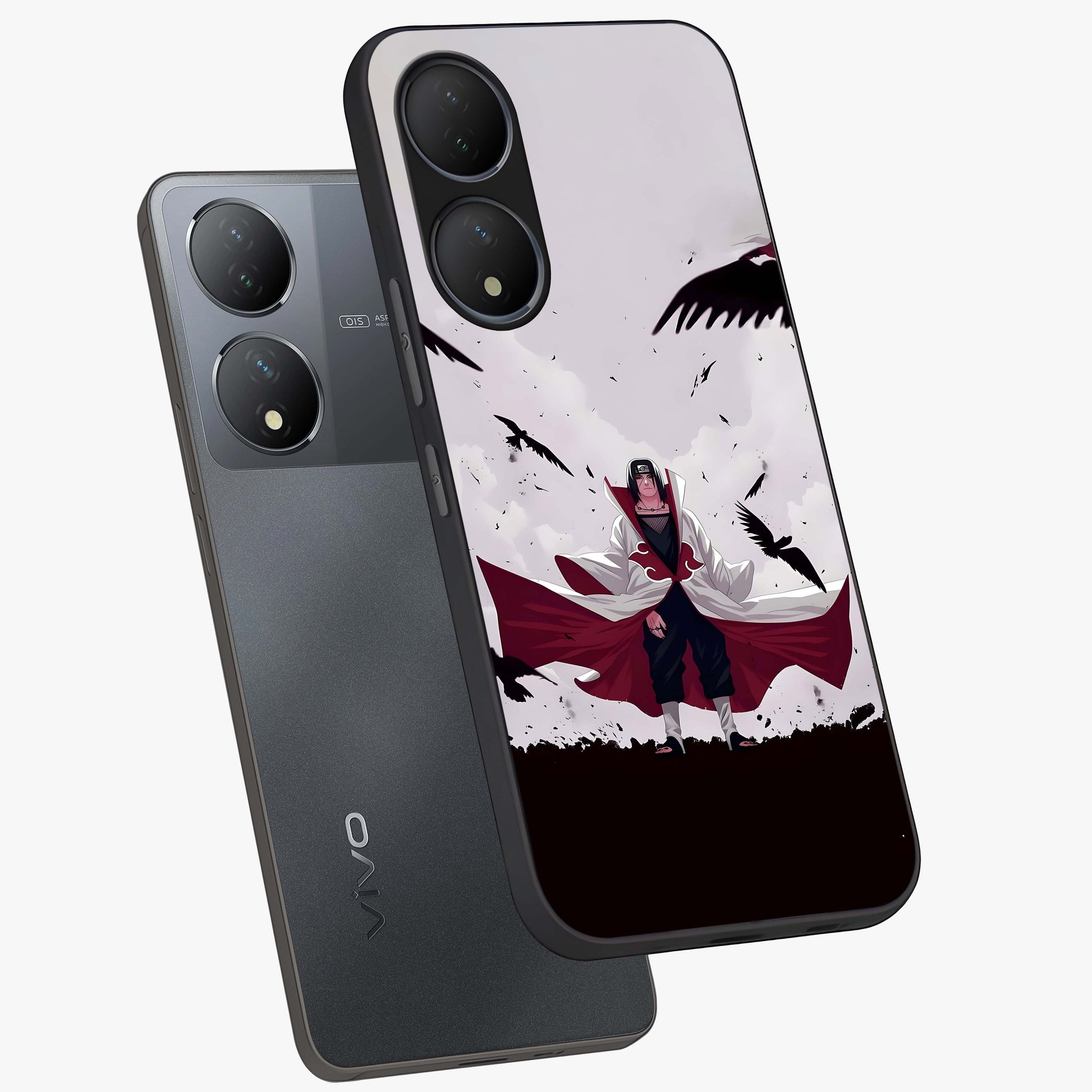 Crimson Crow Ascension Glass Case displayed in angled mockup highlighting powerful crow illustration with dark crimson aesthetic.