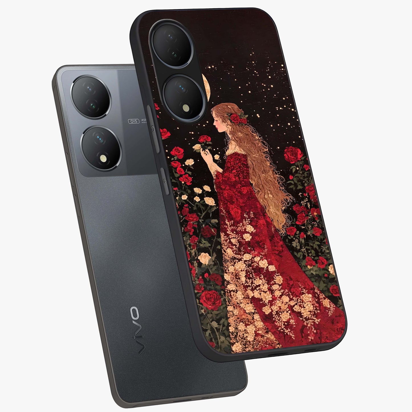 Crimson Dreams Glass Case displayed in angled mockup highlighting soft crimson aesthetic design with artistic theme.