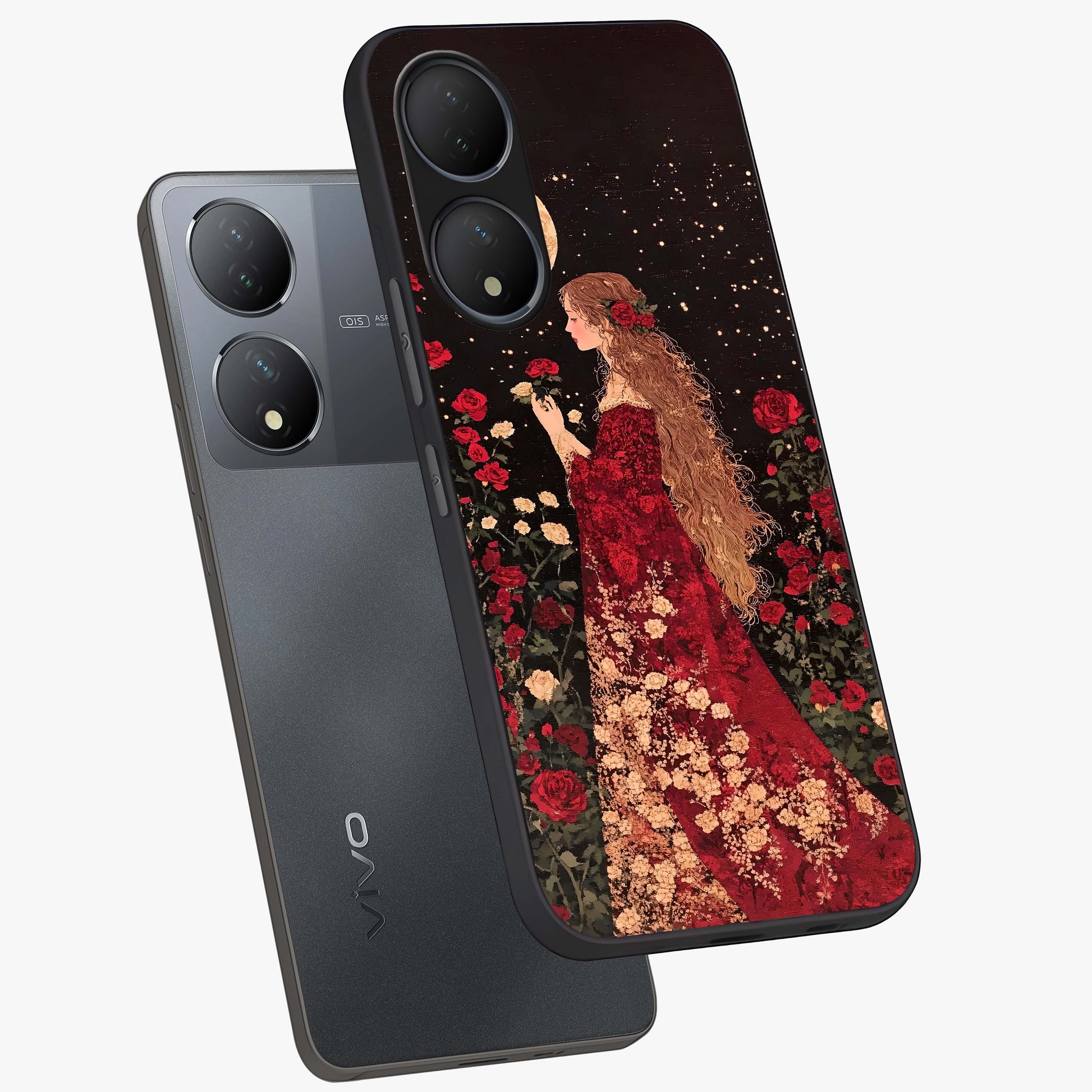 Crimson Dreams Glass Case displayed in angled mockup highlighting soft crimson aesthetic design with artistic theme.