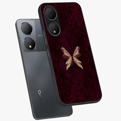Crimson Fade Butterfly Glass Case displayed in angled mockup highlighting elegant butterfly design with crimson gradient aesthetic.