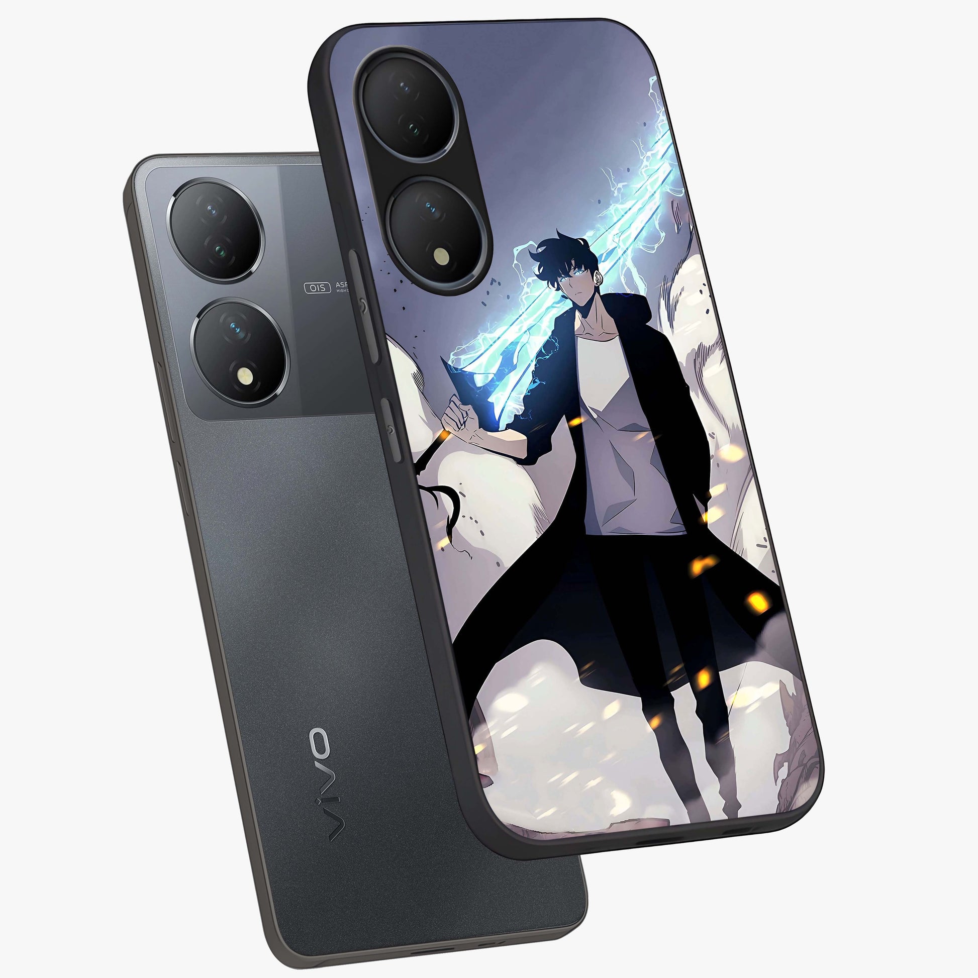 Dark Lightning Anime Warrior Glass Case displayed in angled mockup highlighting powerful lightning themed anime illustration.