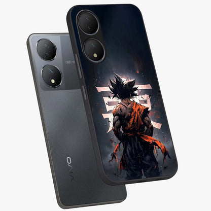 Dark Warrior In Rain Glass Case displayed in angled mockup highlighting dramatic warrior illustration with dark rain aesthetic.