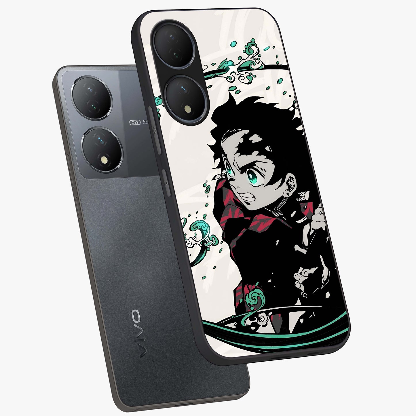 Demon Slayer Glass Case displayed in angled mockup highlighting dramatic anime character design with action aesthetic.