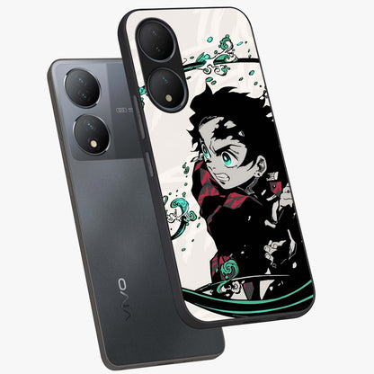 Demon Slayer Glass Case displayed in angled mockup highlighting dramatic anime character design with action aesthetic.