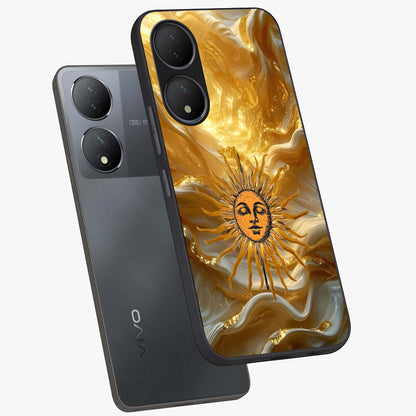 Eternal Golden Glow Glass Case displayed in angled mockup highlighting glowing golden aesthetic design with elegant style.