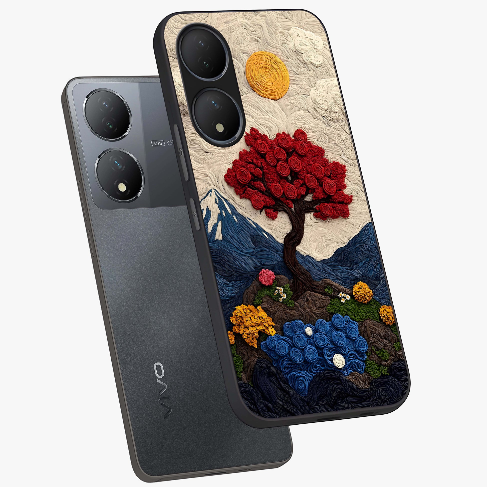 Eternal Nature Tapestry Glass Case displayed in angled mockup highlighting detailed botanical pattern with artistic aesthetic.