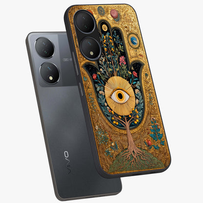 Ethereal Evil Eye Glass Case displayed in angled mockup highlighting protective evil eye symbol with spiritual aesthetic design.