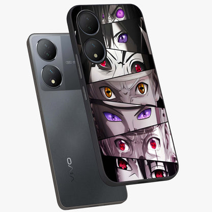 Eyes of Destiny Glass Case displayed in angled mockup highlighting bold eye illustration with mystical aesthetic style.