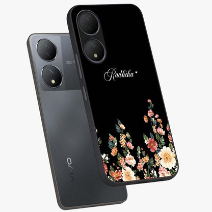 Floral Design With a Custom Personalized Name Glass Case displayed in angled mockup highlighting elegant floral pattern with custom name feature.