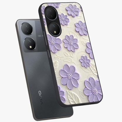 Floral Wall Art With Purple Flowers Glass Case displayed in angled mockup highlighting vibrant purple floral illustration with artistic aesthetic.