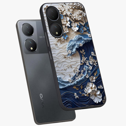 Floral Wave Origami Glass Case displayed in angled mockup highlighting geometric origami flower design with modern aesthetic style.