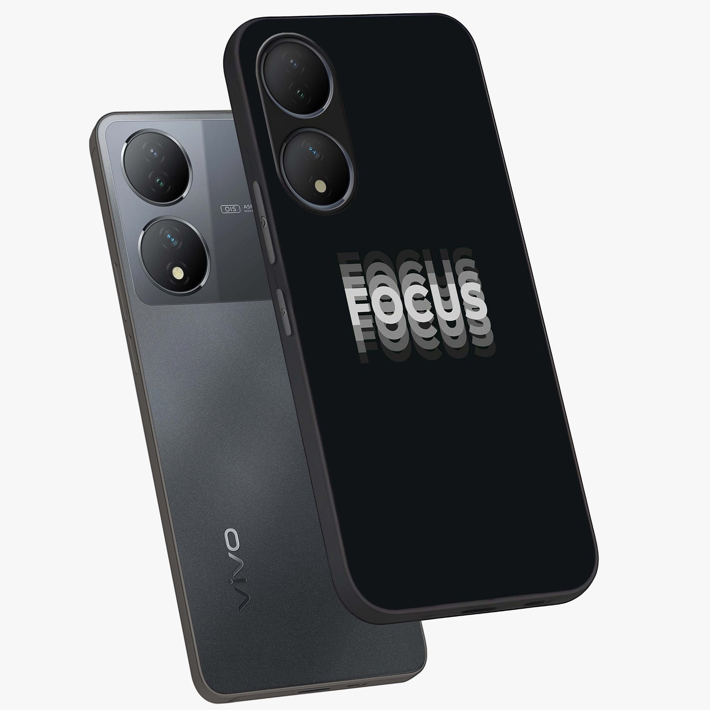 Focus Mode On Glass Case displayed in angled mockup highlighting clean minimal text artwork with modern aesthetic style.