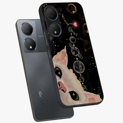 Galactic Cat Glass Case displayed in angled mockup highlighting celestial feline illustration with galaxy aesthetic style.
