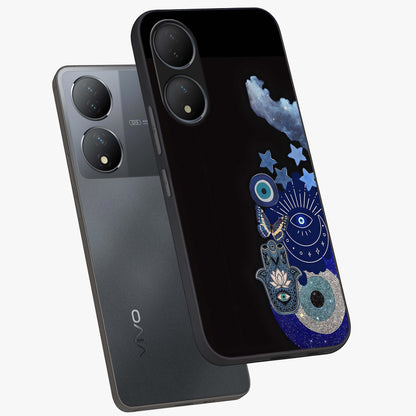 Galactic Charm Cluster Glass Case displayed in angled mockup highlighting luminous galaxy inspired design with dreamy aesthetic.