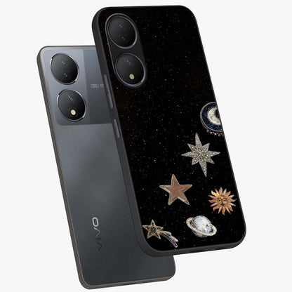 Galactic Charm Glow Glass Case displayed in angled mockup highlighting luminous galaxy inspired design with dreamy aesthetic.