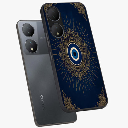 Golden Celestial Charm Glass Case displayed in angled mockup highlighting sparkling cosmic charm design with celestial aesthetic.