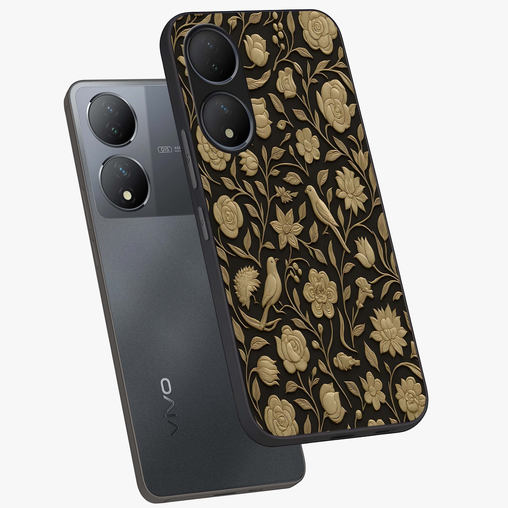 Golden Evil Eye Mandala Glass Case displayed in angled mockup highlighting protective evil eye symbol with golden mandala design.