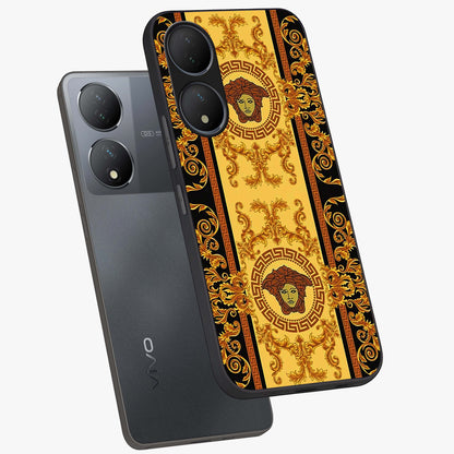 Golden Lotus Glow Glass Case displayed in angled mockup highlighting radiant lotus illustration with spiritual aesthetic.