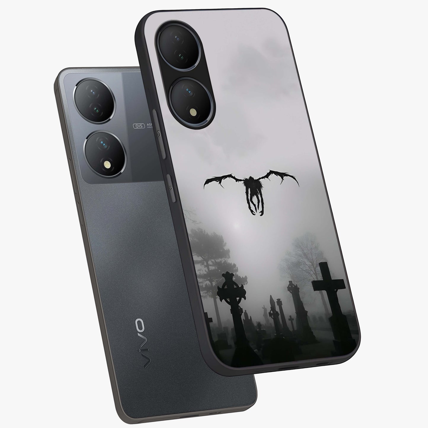 Graveyard Shadow Descent Glass Case displayed in angled mockup highlighting eerie shadow illustration with gothic aesthetic.