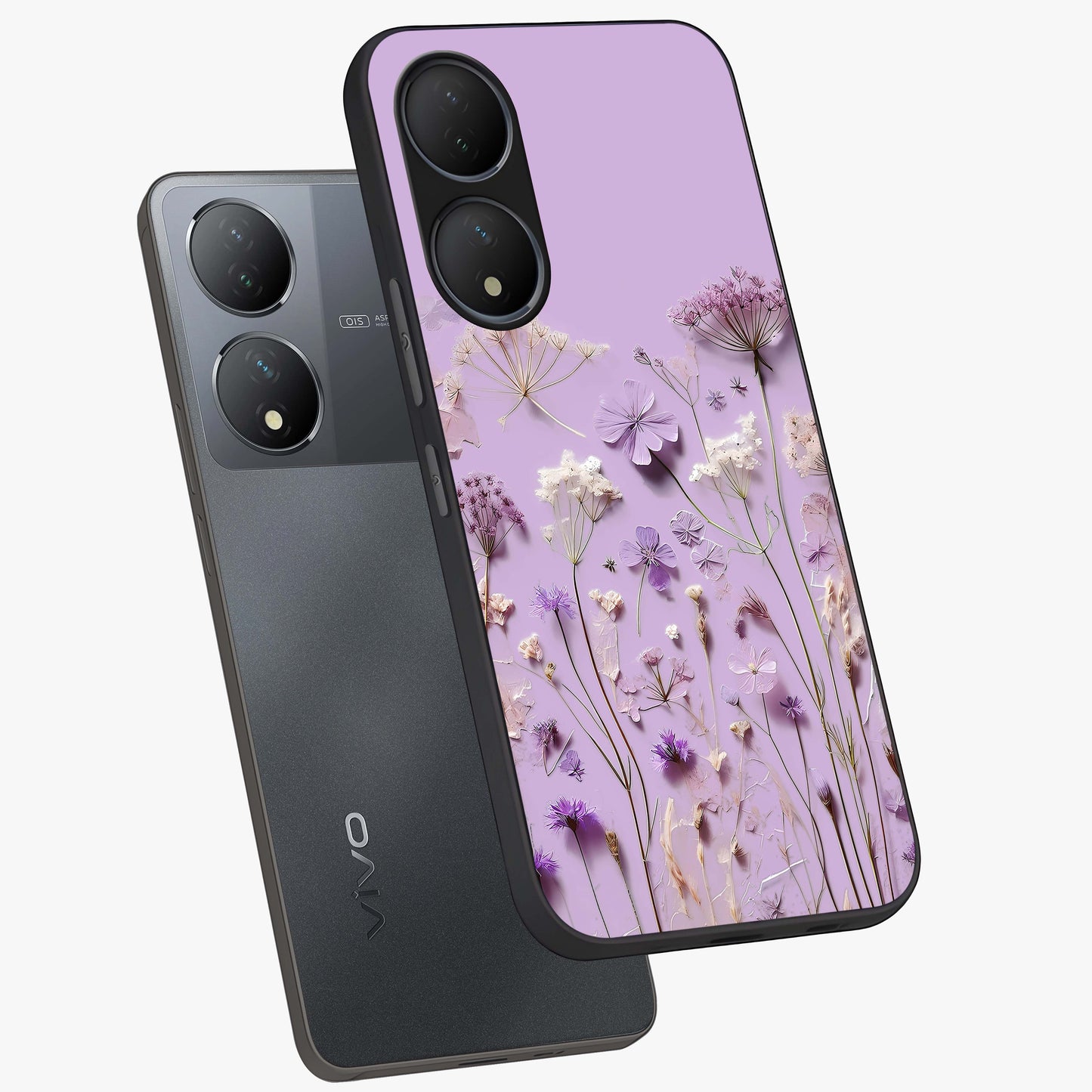 Lavender Blossom Dream Glass Case displayed in angled mockup highlighting dreamy lavender flower design with calming aesthetic style.