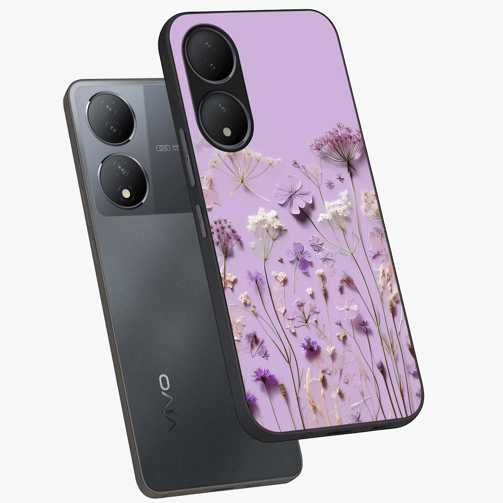 Lavender Blossom Dream Glass Case displayed in angled mockup highlighting dreamy lavender flower design with calming aesthetic style.
