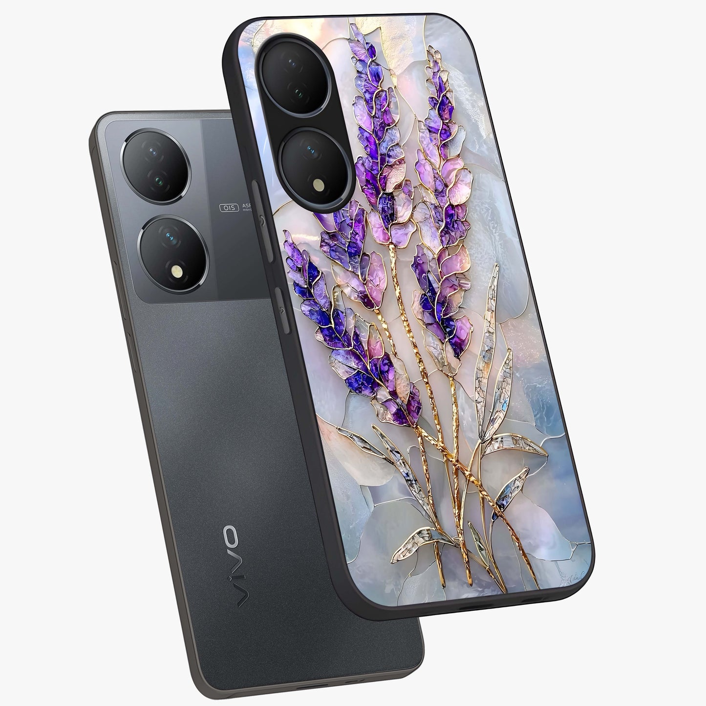 Lavender Dream Glow Glass Case displayed in angled mockup highlighting dreamy purple glow design with soft artistic style.