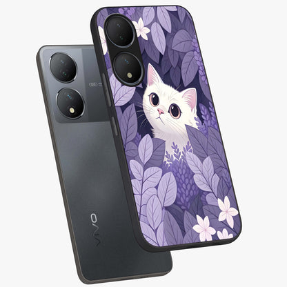 Lilac Hide Peek Cat Glass Case displayed in angled mockup highlighting playful feline illustration with lilac aesthetic design.