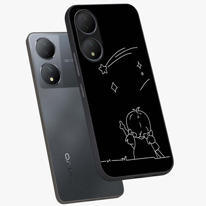Line Art Girl With Shooting Stars Glass Case displayed in angled mockup highlighting elegant line art design with dreamy star aesthetic.