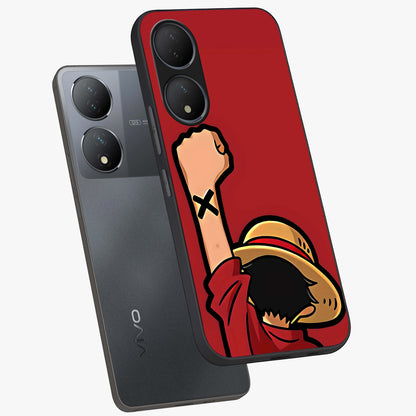Luffy X Spirit Glass Case displayed in angled mockup highlighting powerful anime design with energetic action aesthetic.