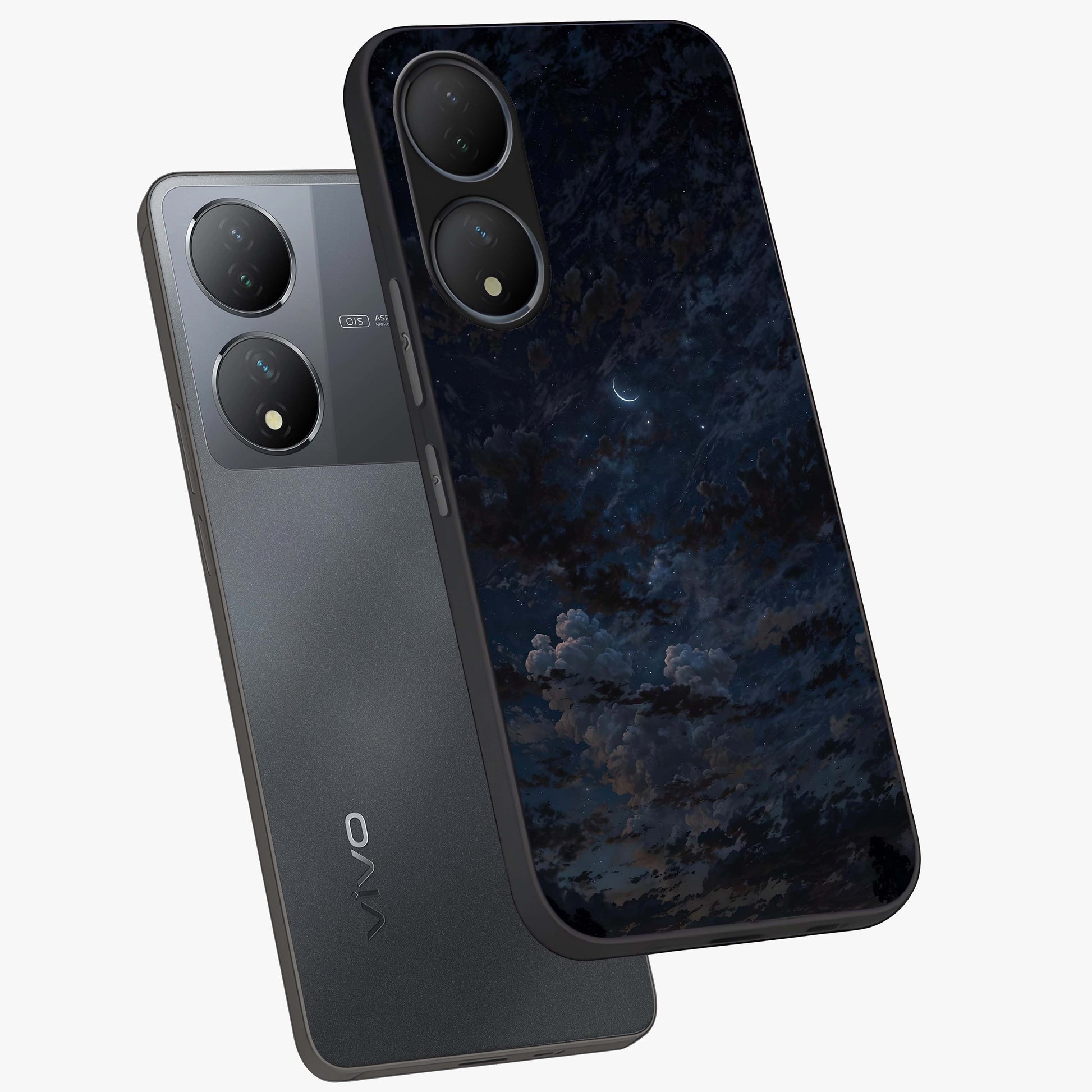 Lunar Veil Silence Glass Case displayed in angled mockup highlighting soft lunar design with peaceful celestial aesthetic.