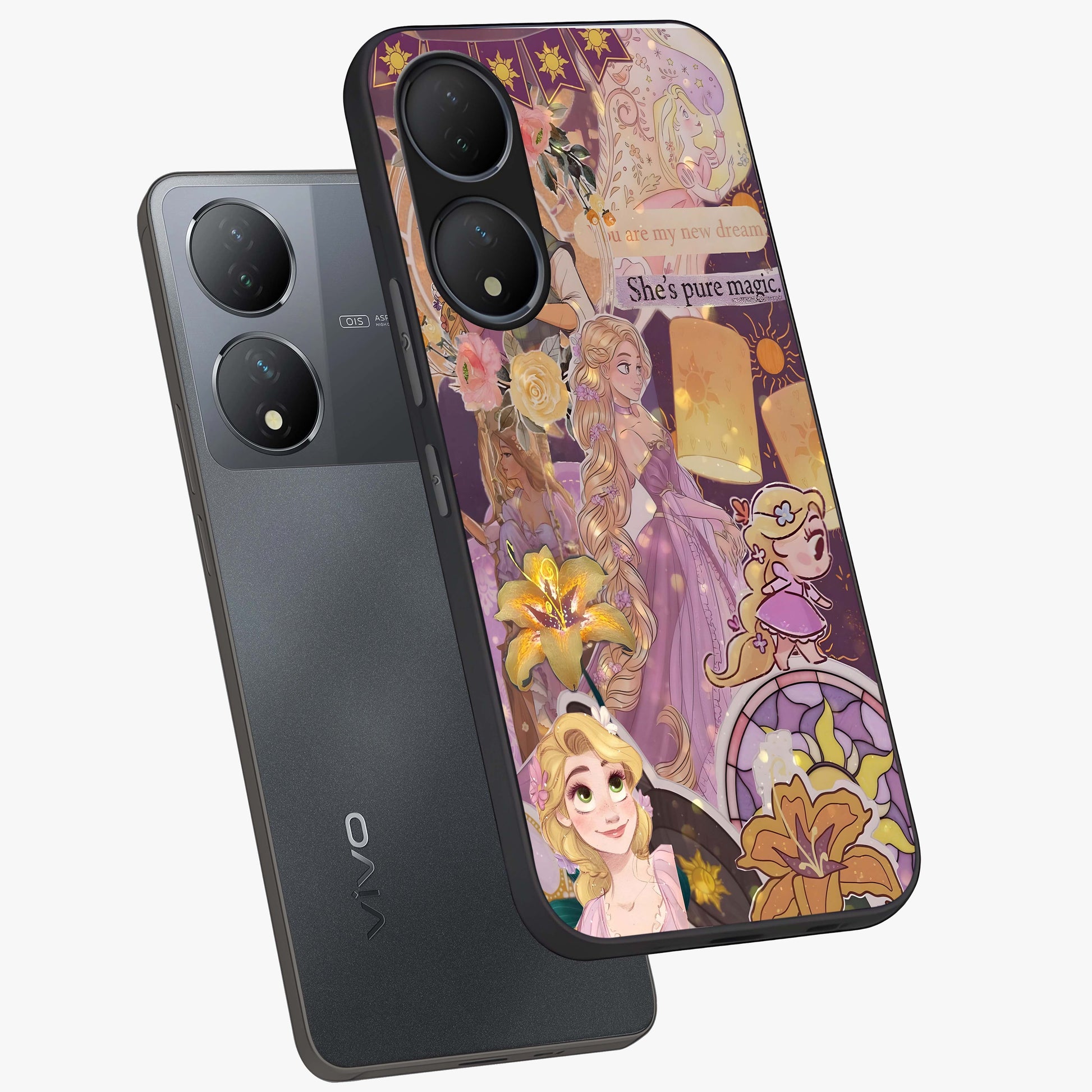 Magical Tangled Dream Glass Case displayed in angled mockup highlighting whimsical fantasy design with magical aesthetic.