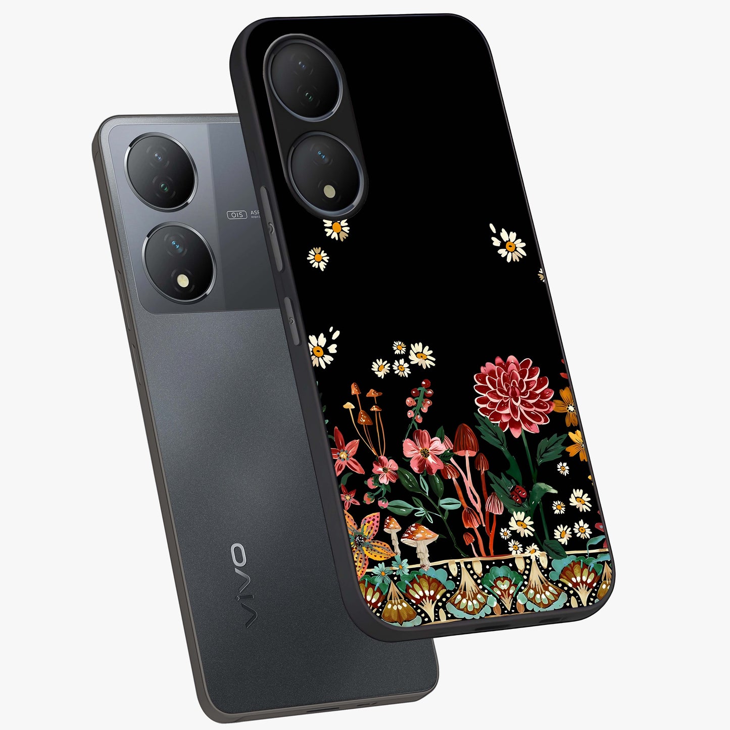 Midnight Bloom Pattern Glass Case displayed in angled mockup highlighting elegant flower design with midnight aesthetic style.