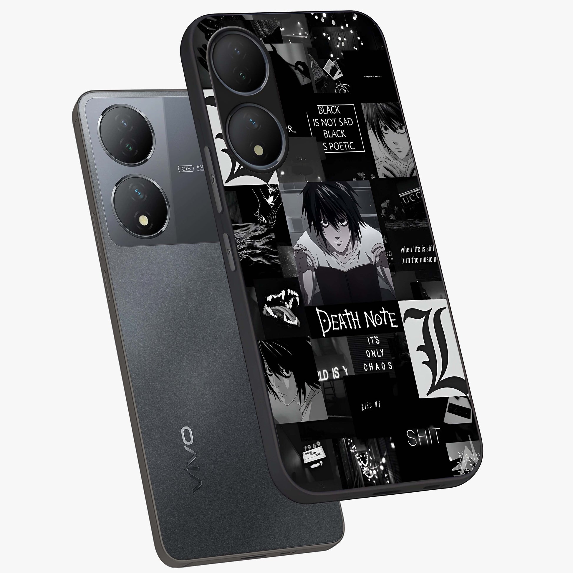 Midnight Chaos Mind Glass Case displayed in angled mockup highlighting chaotic artistic design with dramatic midnight aesthetic.