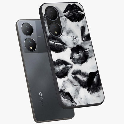 Midnight Kiss Marks Glass Case displayed in angled mockup highlighting playful romantic design with bold midnight aesthetic.