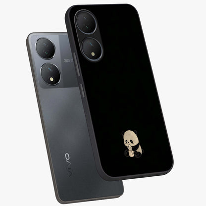 Midnight Panda Love Glass Case displayed in angled mockup highlighting adorable panda illustration with midnight aesthetic.