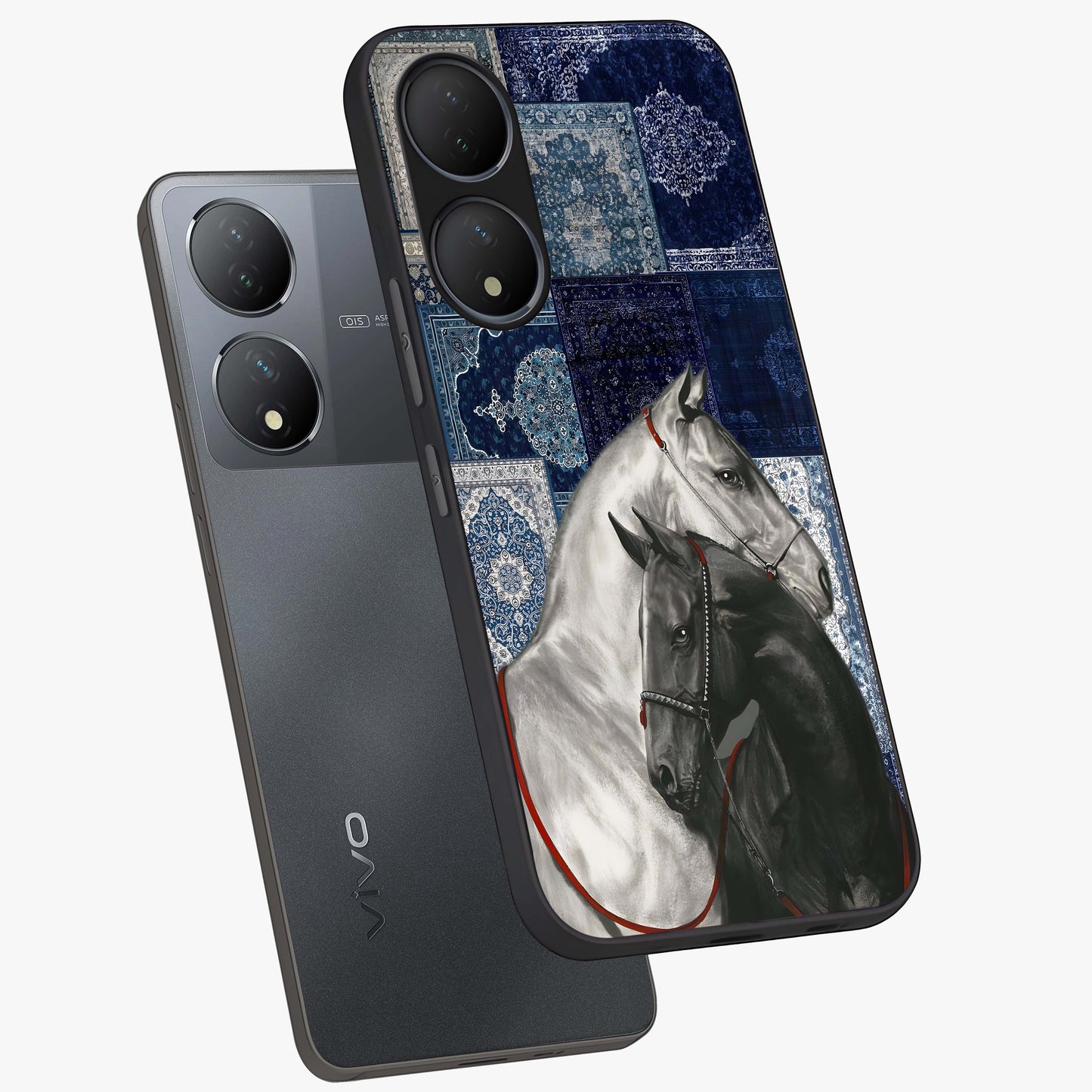 Midnight Stallion Blues Glass Case displayed in angled mockup highlighting powerful stallion illustration with deep midnight tones.