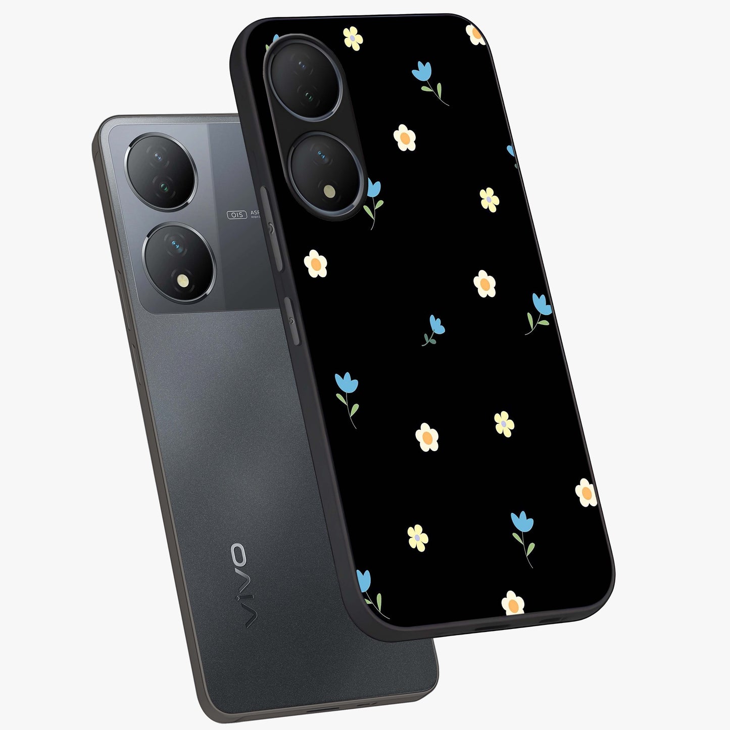 Minimal Petal Whispers Glass Case displayed in angled mockup highlighting delicate petal design with clean minimal aesthetic.