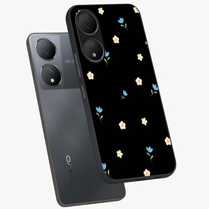 Minimal Petal Whispers Glass Case displayed in angled mockup highlighting delicate petal design with clean minimal aesthetic.