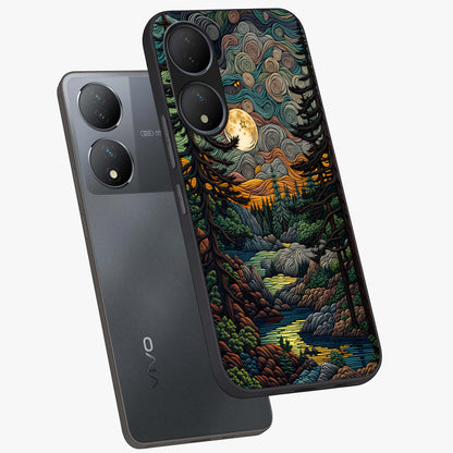 Moonlight Forest Dream Glass Case displayed in angled mockup highlighting dreamy forest design with glowing moon aesthetic.